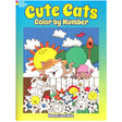Color by Number Cutie Cats Coloring Book with cheerful cat and flowers, perfect for kids ages 4-7 to color by number.