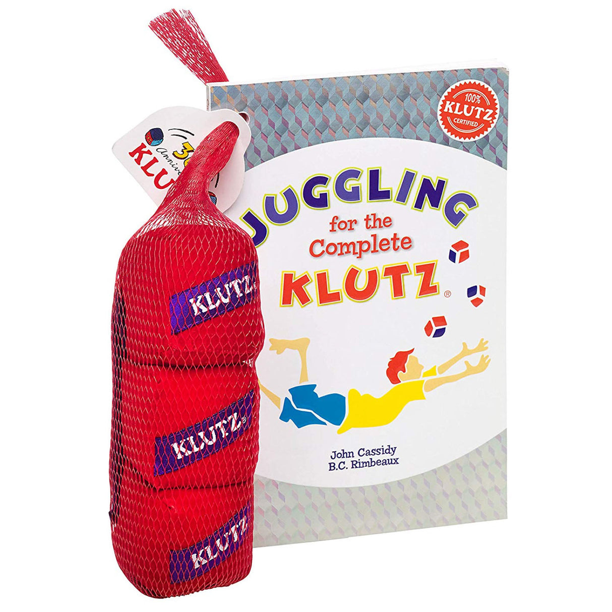 Juggling for the Complete Klutz book with three red juggling clubs in a net bag for beginners aged 8 and up.