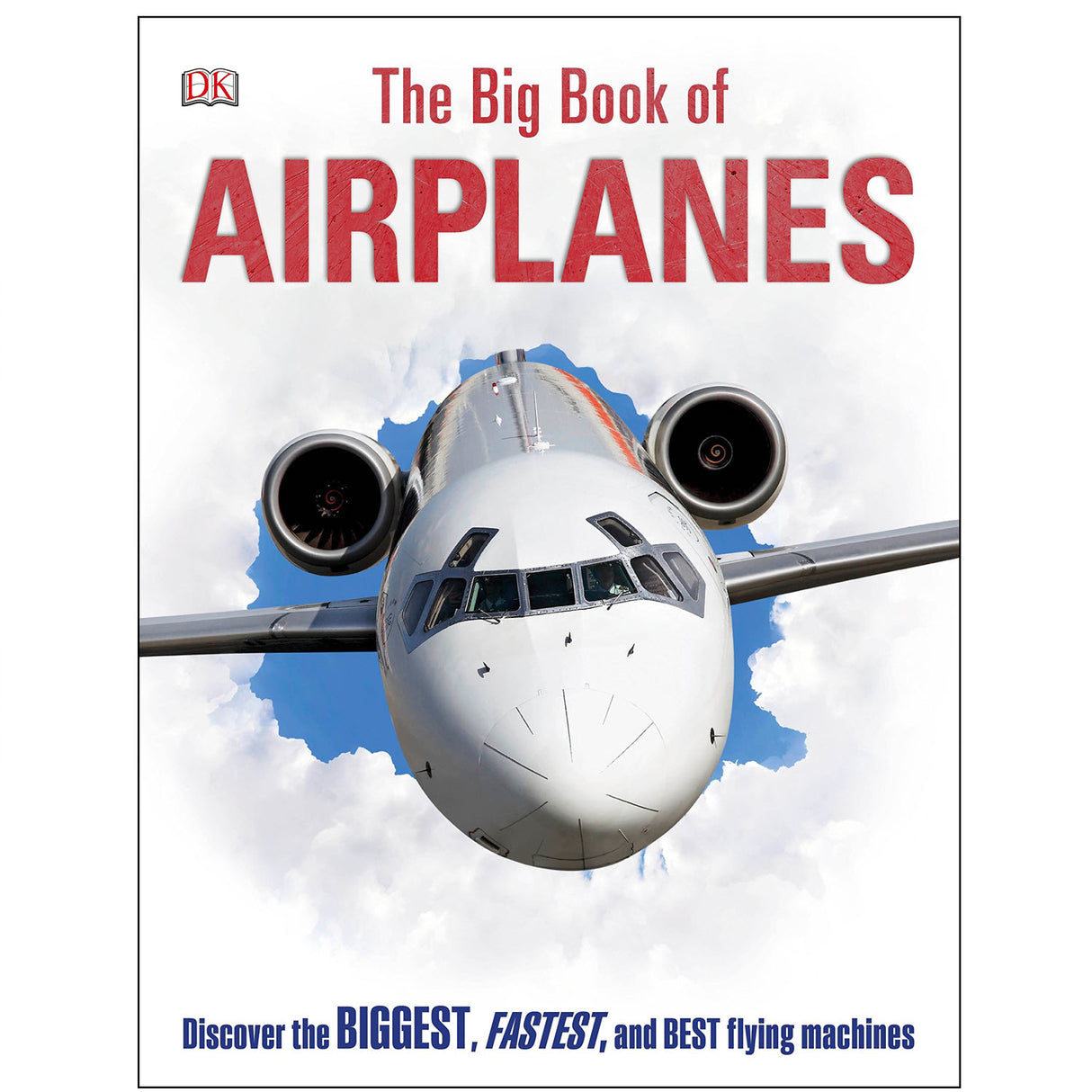 Cover of Big Book of Airplanes featuring a close-up of a commercial jet with engines against a cloudy sky background