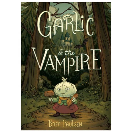 Cover of Garlic and the Vampire graphic novel featuring an anthropomorphic garlic in a forest path.
