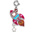 Glitter Rocket Charm with pink, silver, and blue glitter details and a star dangle for charm bracelets or necklaces.