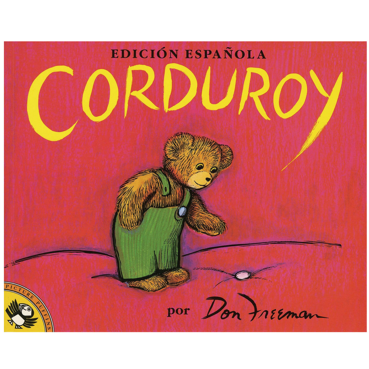 Corduroy (Spanish Edition) book cover showing a teddy bear in green overalls on a red background.