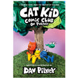 Cover of Cat Kid Comic Club #3 On Purpose showing colorful baby frog characters sitting under a large tree by Dav Pilkey
