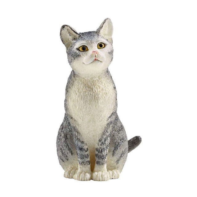 Cat Sitting figurine showing a gray and white cat with expressive eyes in a sitting pose.