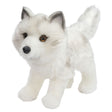 Arctic Fox Queenie plush toy with ultra soft white and gray fur, black nose, and brown eyes, 11 inches tall.
