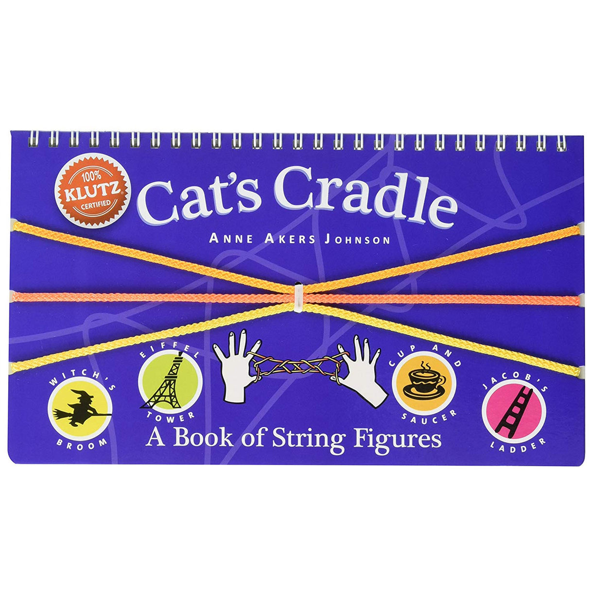 Cat's Cradle book with rainbow string and string figure illustrations showing string games and patterns.