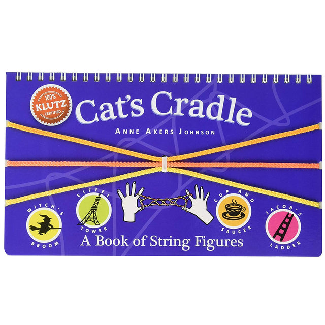 Cat's Cradle book with rainbow string and string figure illustrations showing string games and patterns.