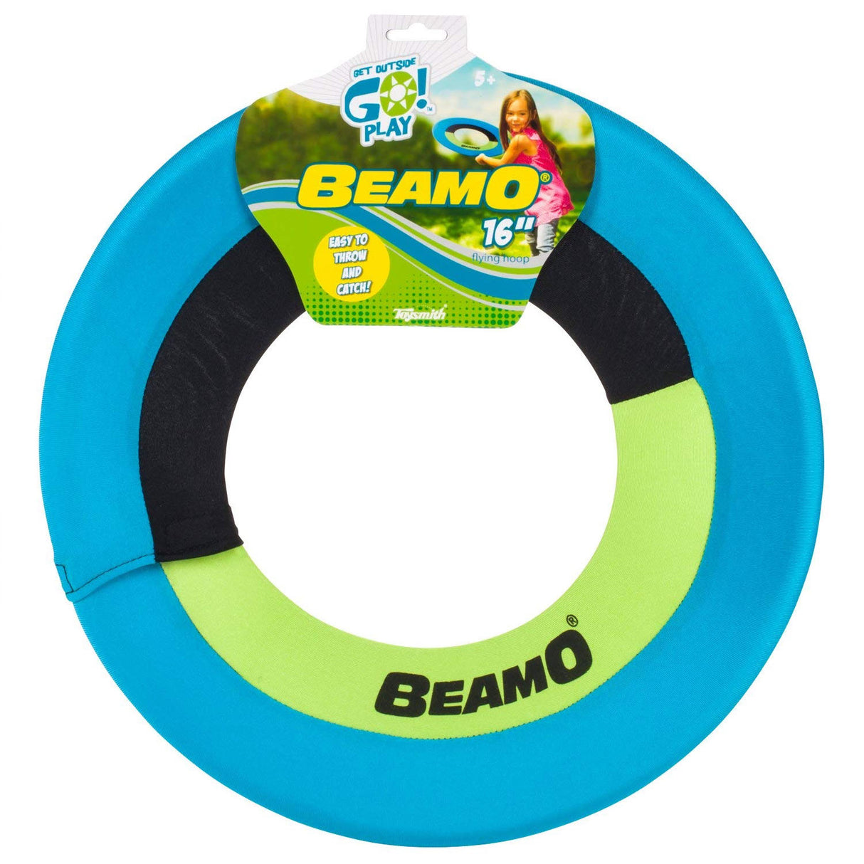 Beamo Mini flying hoop with soft foam and spandex cover, easy to throw and catch for outdoor active fun.