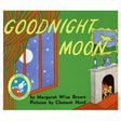 Goodnight Moon book cover with green room, window showing night sky, and cozy fireplace illustration.