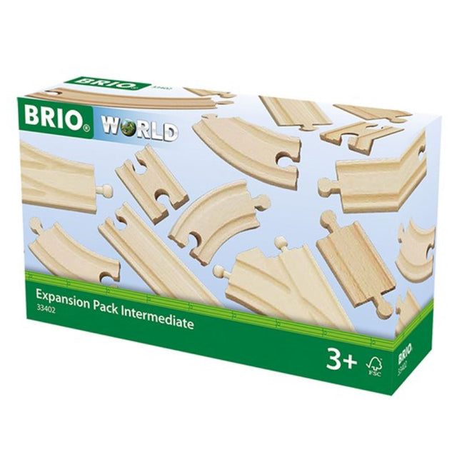 Intermediate Track Expansion Pack with 16 wooden parts to extend and customize your BRIO railway for ages 3 and up.