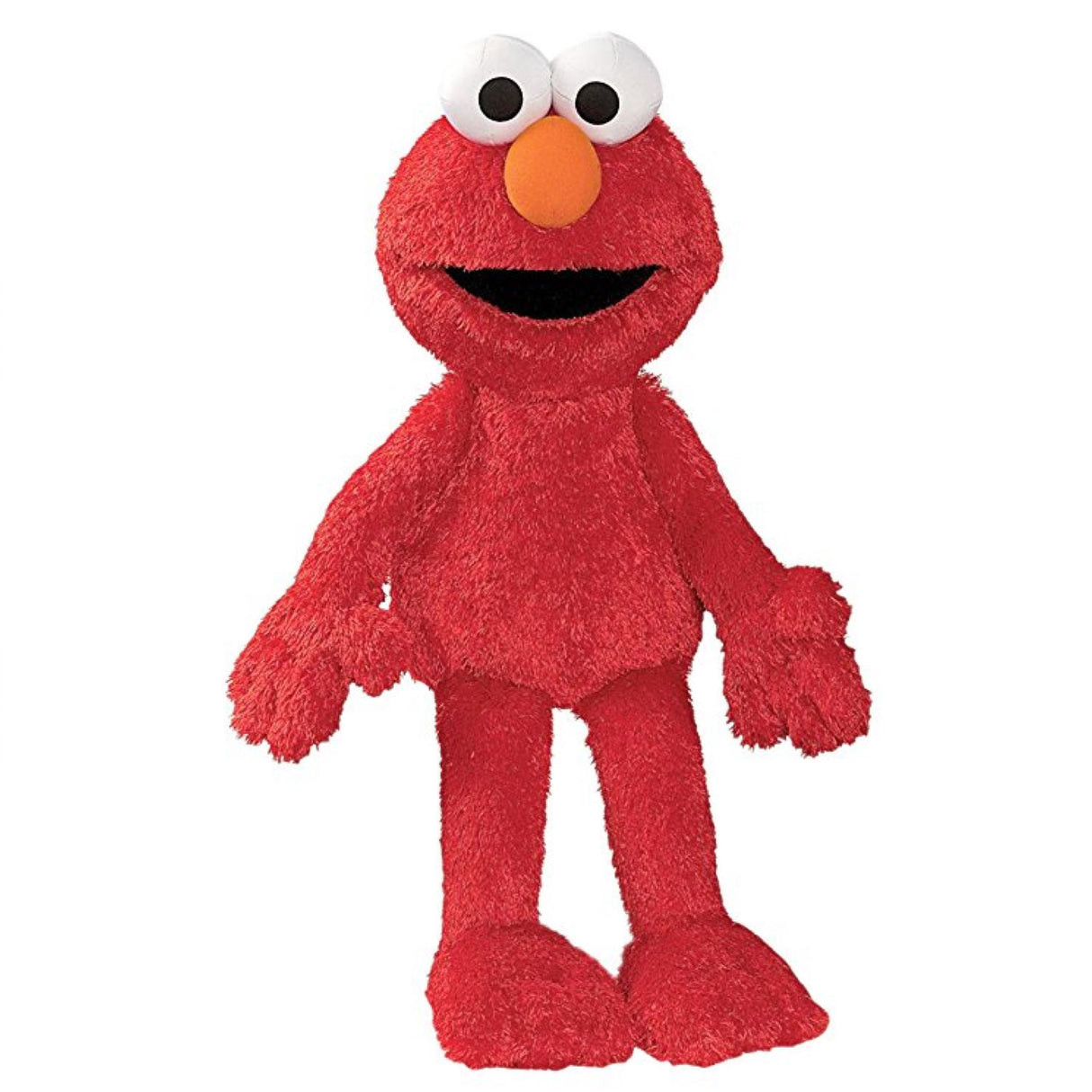 Big Elmo plush toy standing upright with soft red fur, orange nose, big eyes, perfect for Sesame Street fans.