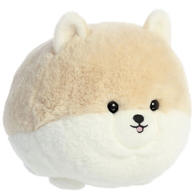 Cream Pom Teddy Pet plush featuring a cream and white Pomeranian with a round, soft, teddy bear grooming style.