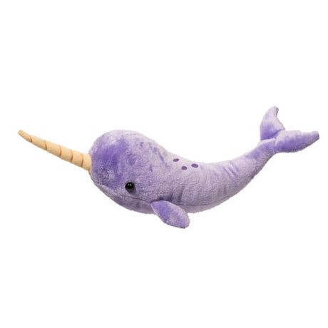 Colorful Narwhal plush toy in soft purple with spiral horn, perfect for cuddling and imaginative ocean play.