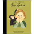 Illustration of Jane Goodall with a chimpanzee on her shoulder on the cover of Little People, Big Dreams: Jane Goodall.