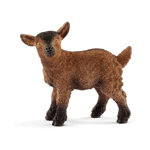 Goat Kid figurine with realistic brown fur texture standing on white background, detailed miniature animal model.