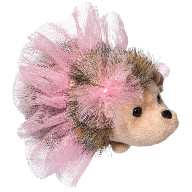 Hedgehog in Tutu plush toy wearing a pink tutu and bow, perfect for children ages 2 and up.