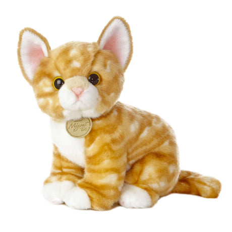 Orange Tabby Cat soft toy with realistic orange stripes and adorable eyes, 10 inch plush kitten from ears to toes.