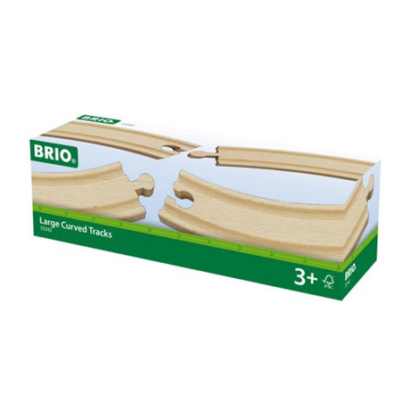 BRIO Large Curved Tracks wooden railway pieces for building fun train curves, suitable for ages 3 and up.