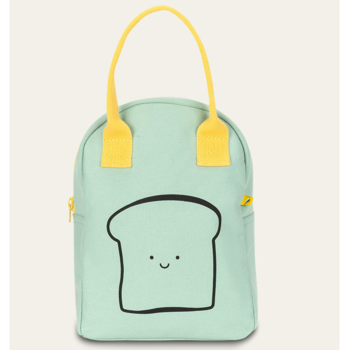Zipper Lunch Bag | Happy Bread with cute bread design, organic cotton, spacious, washable, and eco-friendly lunch tote.