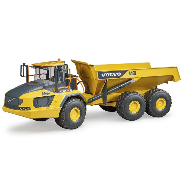 Volvo A60H Hauler model with articulated steering and large balloon tires for realistic off-road construction play.