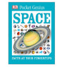 Cover of Pocket Genius Space featuring Saturn and various planets, rockets, and space objects in a compact encyclopedia.