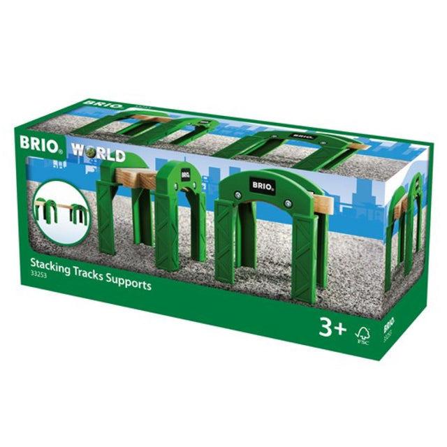 Stacking Supports for BRIO railway, green bridge piers to build multi-storey bridges and tunnels for ages 3 and up.