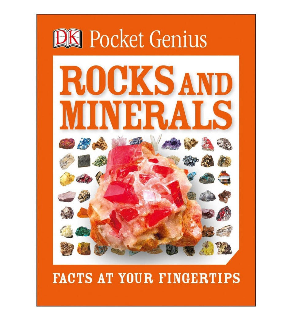 Pocket Genius Rocks and Minerals book cover featuring colorful rock and mineral samples with orange border and title text.