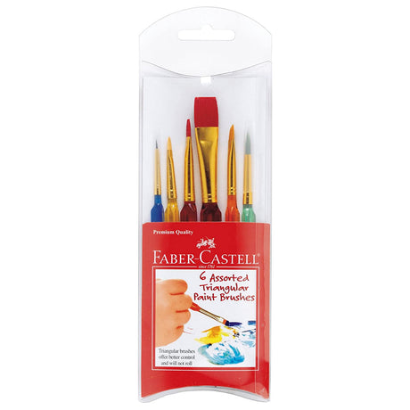 Triangular Brush Set with 6 assorted sizes and triangular handles for better control and no rolling.