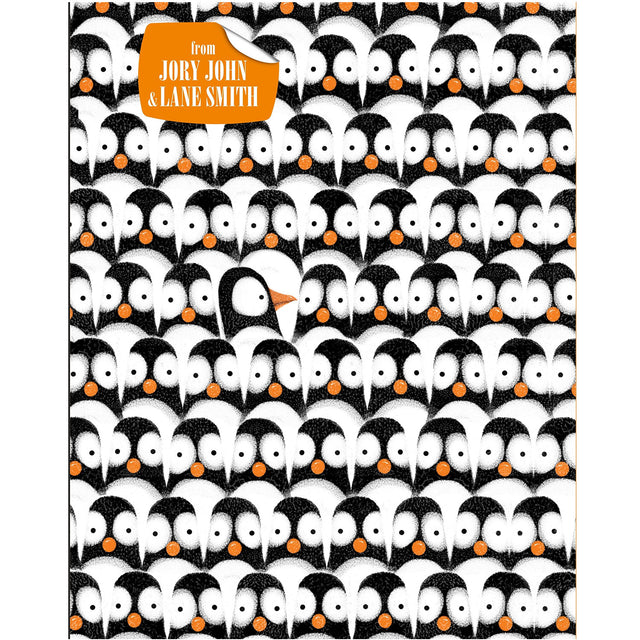 Penguin Problems book cover showing a crowd of illustrated penguins with one unique penguin facing sideways.