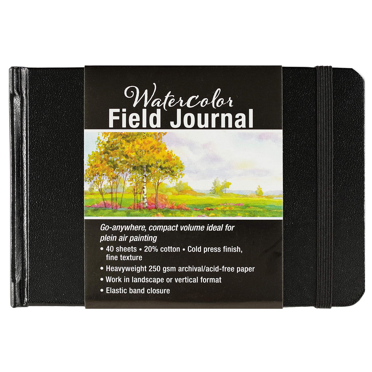 Watercolor Field Journal Pad with 40 sheets, cold press finish, acid-free paper, compact hardcover, ideal for plein air painting.