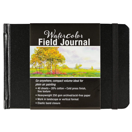 Watercolor Field Journal Pad with 40 sheets, cold press finish, acid-free paper, compact hardcover, ideal for plein air painting.