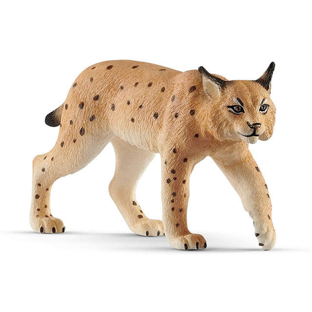 Lynx figurine with distinctive ear tufts and spotted fur, detailed and realistic for children aged 3-8 years.