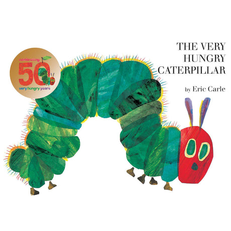 The Very Hungry Caterpillar book cover featuring the iconic green caterpillar illustration by Eric Carle.