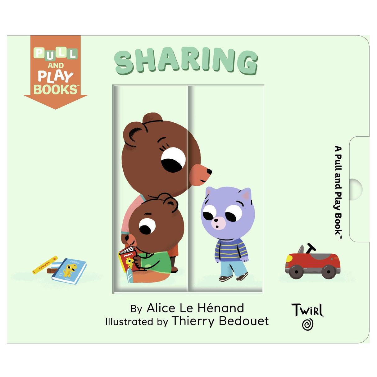 Sharing: Pull & Play board book cover showing Little Bear and Little Cat learning to share their toys.
