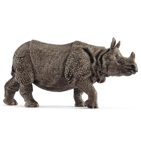 Rhinoceros figurine showing thick armor-like skin textures, designed for children ages 3 to 8 years.