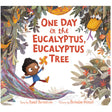 Cover of One Day in the Eucalyptus, Eucalyptus Tree showing a boy holding a flower near a snake in a colorful forest.