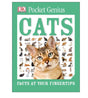 Pocket Genius Cats book cover with a large cat image and smaller cat breed photos on a green background.