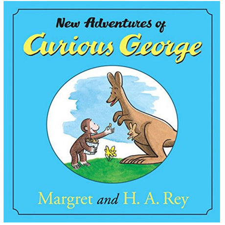 Cover of New Adventures of Curious George featuring Curious George and a kangaroo with a bright blue background.