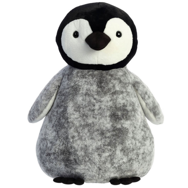 Pippy Penguin plush toy with grey tipped fabric, soft and cuddly, 30 inches tall, perfect winter companion.