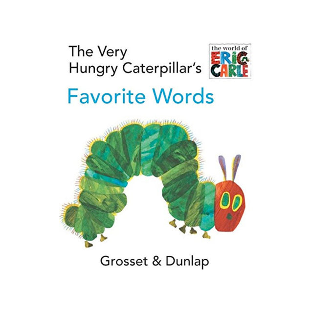 Cover of The Very Hungry Caterpillar's Favorite Words board book featuring colorful caterpillar illustration for early readers.
