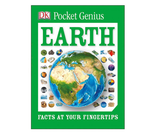 Pocket Genius Earth book cover featuring a globe surrounded by Earth’s geographic and geological features.