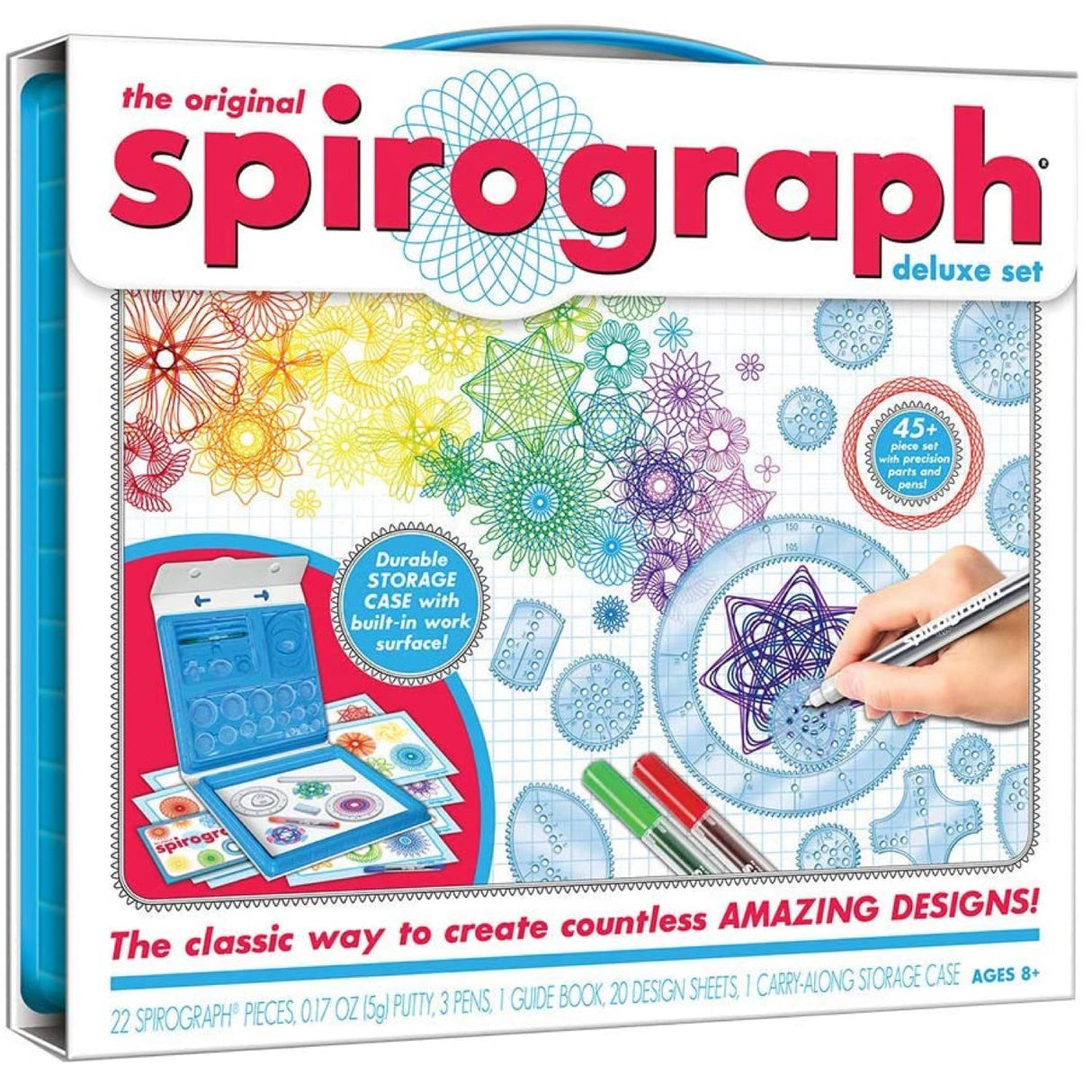 Spirograph Original deluxe set with precision wheels, pens, putty, and built-in drawing surface in storage case.