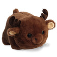 Spudster Moose Morty plush stuffed animal with soft brown fur and adorable moose features, perfect for cuddling.