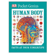 Pocket Genius Human Body book cover showing detailed colorful human head anatomy and small body system icons.