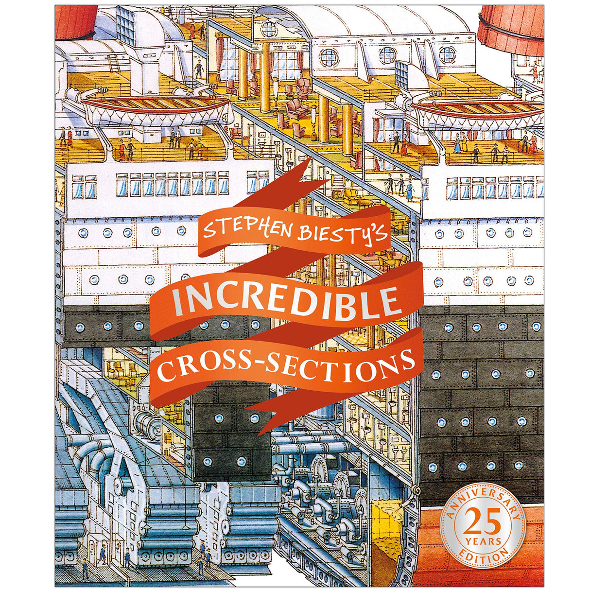 Stephen Biesty's Incredible Cross-Sections book cover showing detailed cutaway of a ship with intricate inner workings.