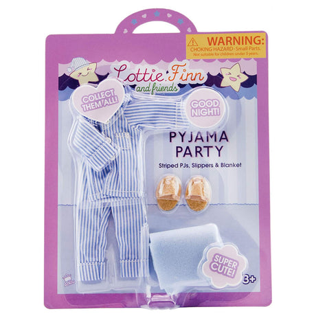 Lottie PJ Outfit with striped doll pajamas, cozy slippers, and soft blanket for 7 inch dolls ages 3+
