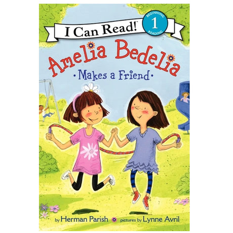 Level 1 Amelia Bedelia Makes a Friend book cover with two girls skipping rope and playing outside.