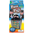 Pass the Pigs game with pig-shaped dice, scorepad, and dice cup in colorful packaging for family fun.