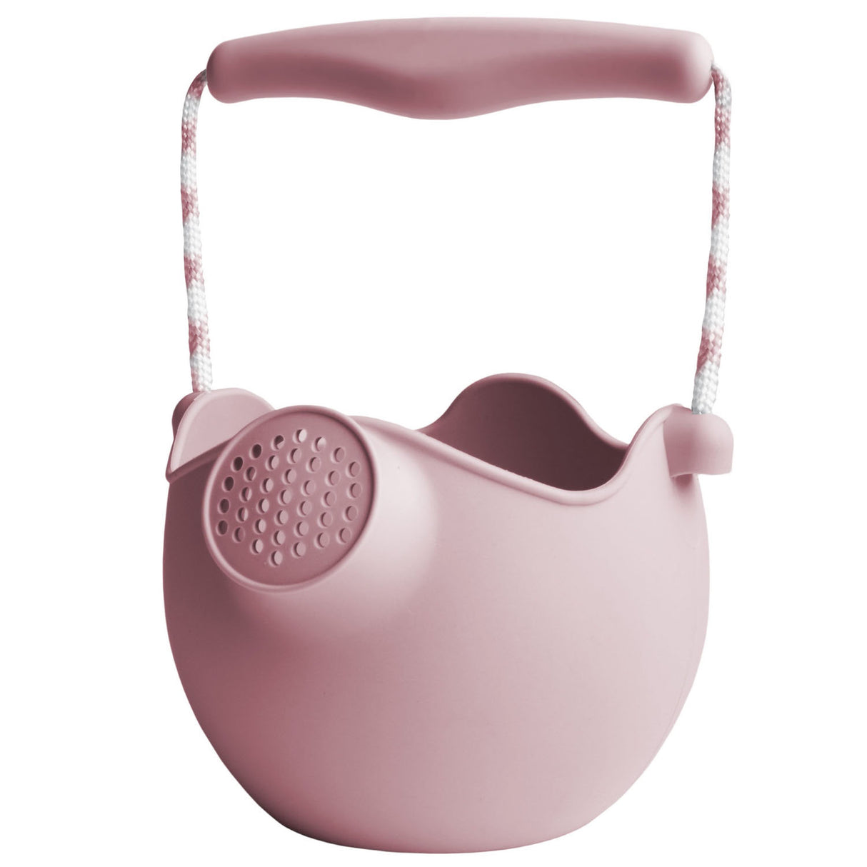 Scrunch Watering Can Dusty Rose made of durable silicone with a flexible handle for easy carrying and pouring.