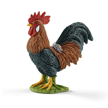 Rooster figurine with detailed crest and feathers standing on grass, perfect for ages 3-8 years, 1.1 x 2.4 x 2.6 inch.